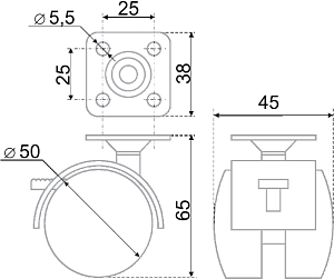 Опора колёсная D50  на площадке со стопором,TWPB-50  -  110260 #223340